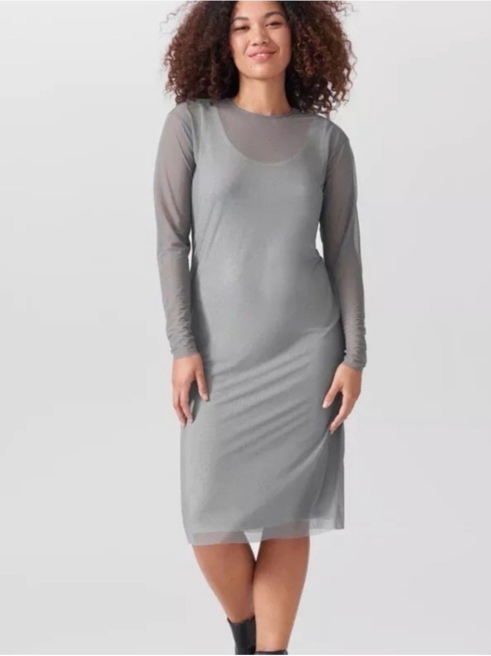 Universal Standard Gray Sheer Long-Sleeve Layered Dress